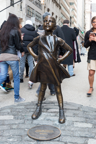 Visbal's Fearless Girl stands strong with her hands on her hips