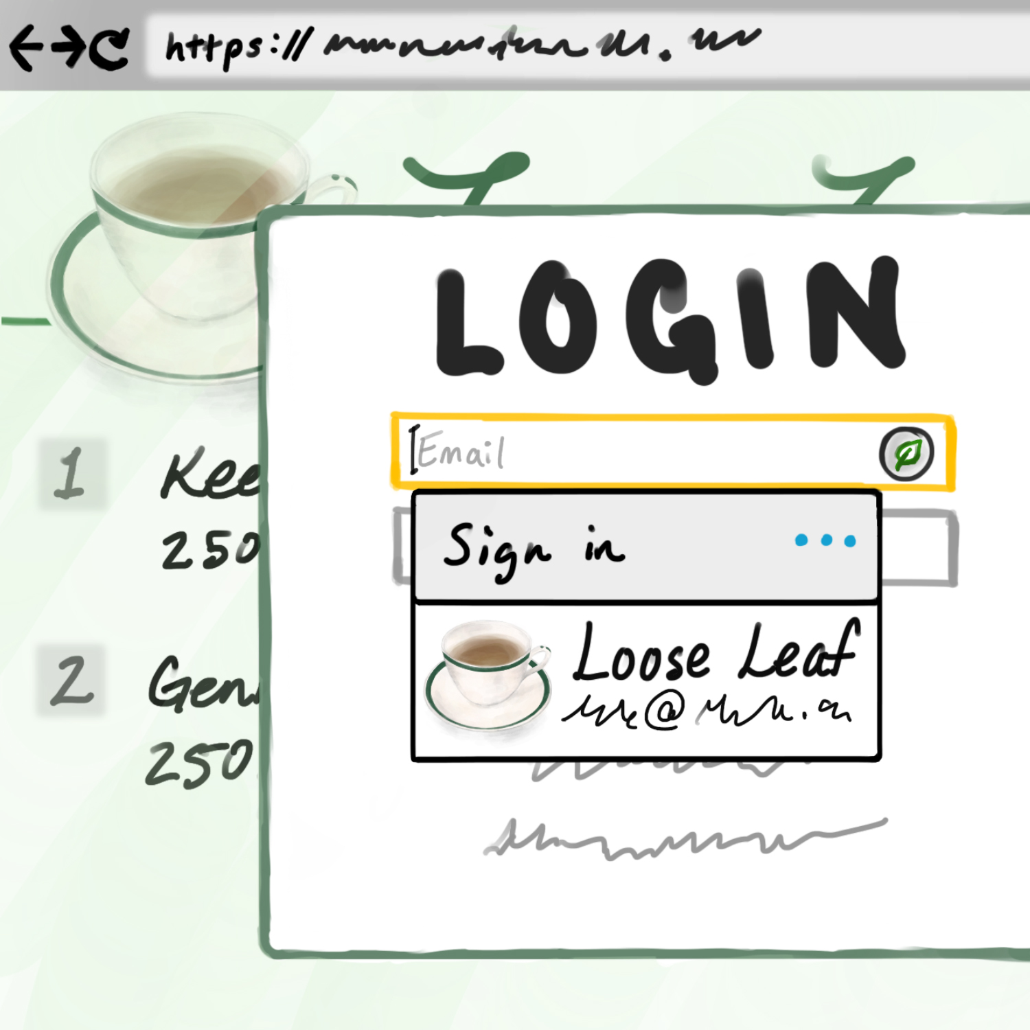 A password manager autofilling for a login screen for a website listed in the password manager as 'Loose Leaf'