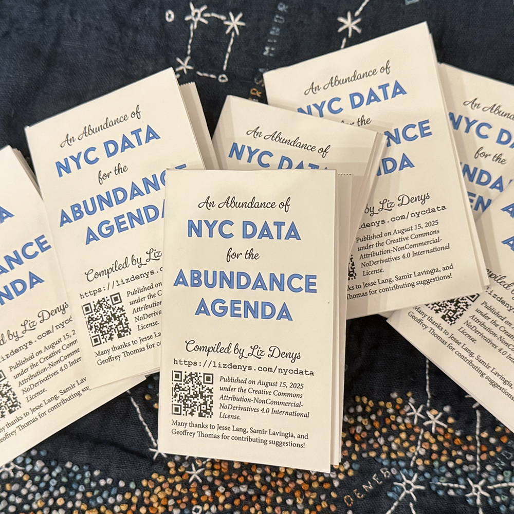 A stack of An Abundance of NYC Data for the Abundance Agenda mini-zines