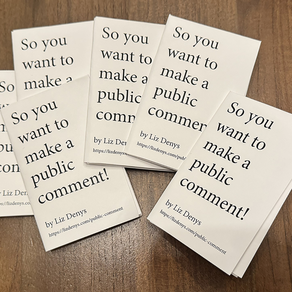 A stack of So you want to make a public comment! mini-zines