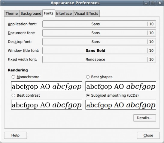 Appearance Preferences: Fonts
