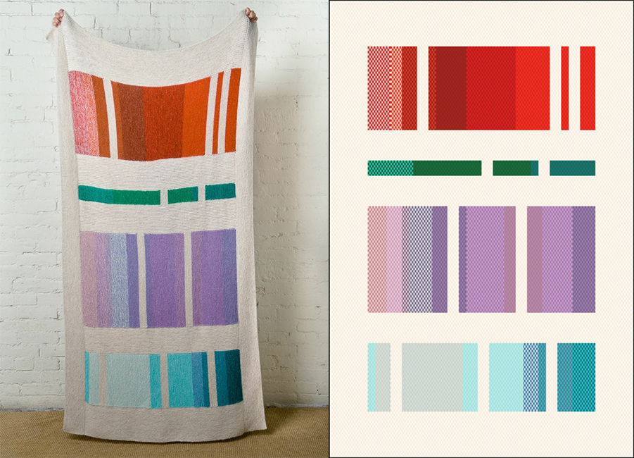 Side by side view of the Side Street Blanket and my rendering in the original color scheme given in the pattern