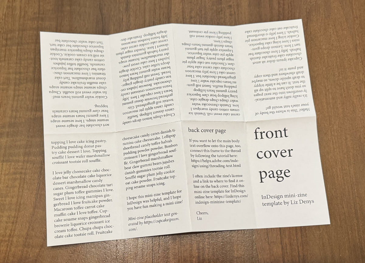Each of the mini-zines' pages is in its own box delineated by the folding.